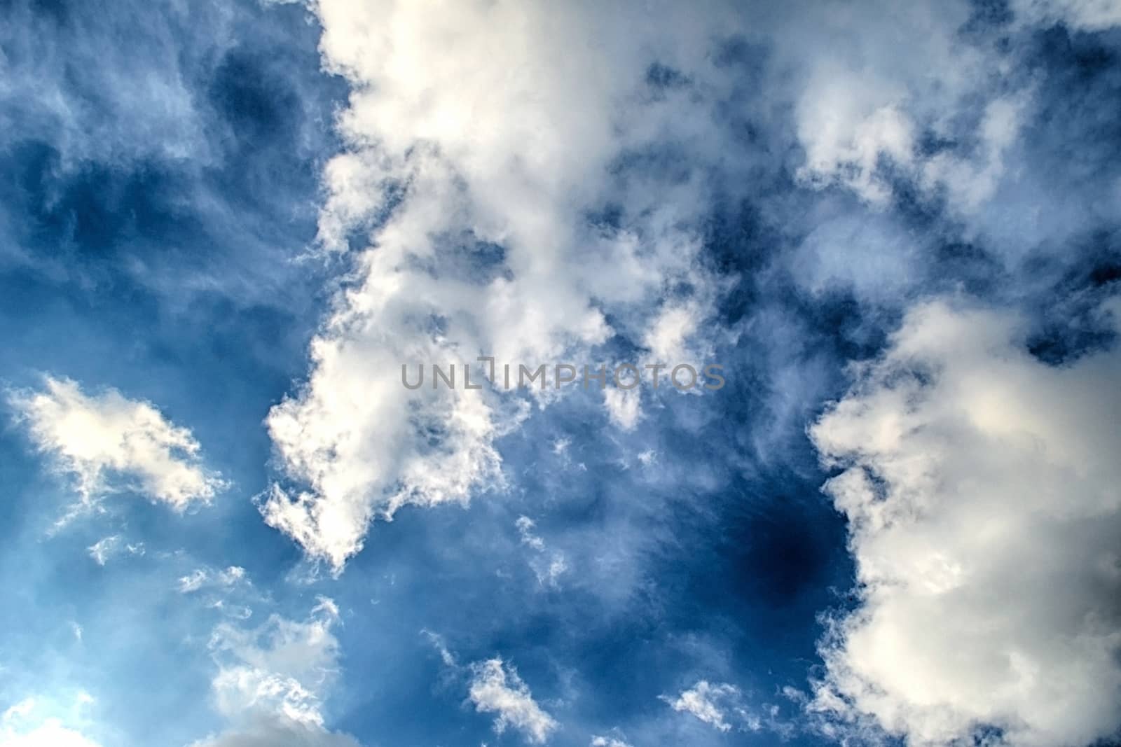 Blue sky with white cloud and sun