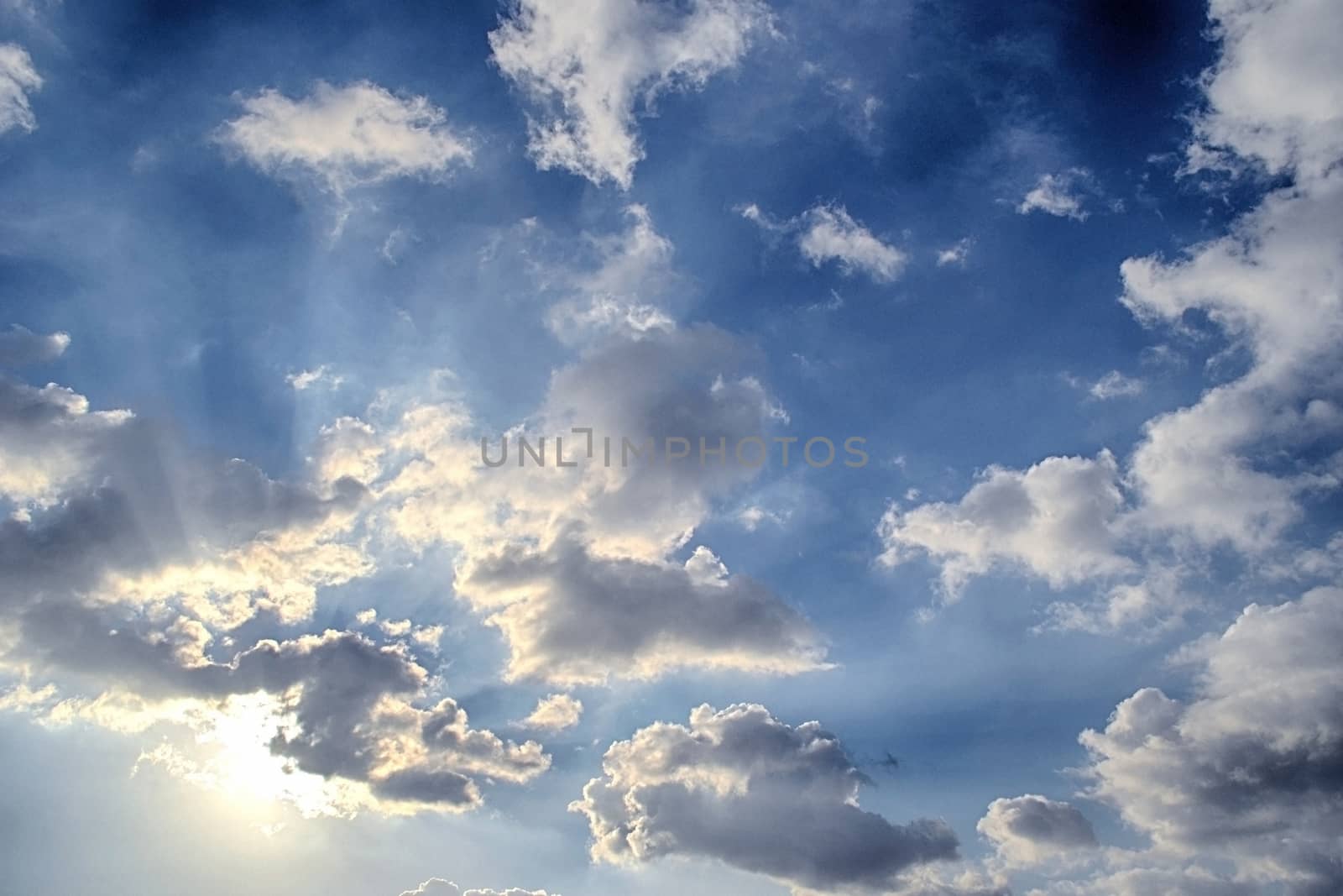 Blue sky with white cloud and sun