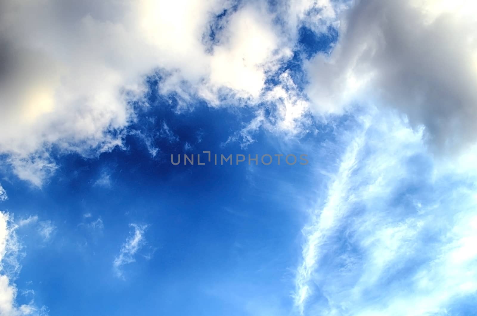 Blue sky with white cloud and sun