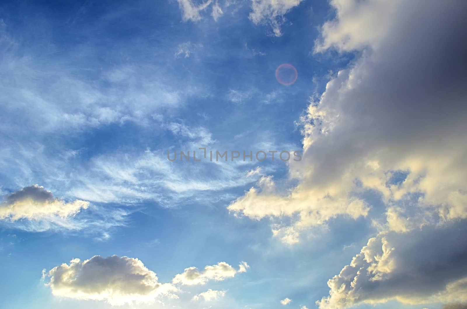 Blue sky with white cloud and sun