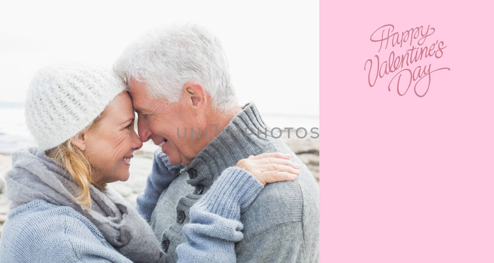 Side view of a romantic senior couple against happy valentines day