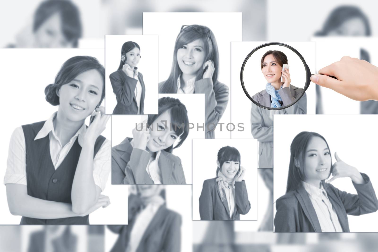 Concept of human resources, choose the right person from the people screen wall.