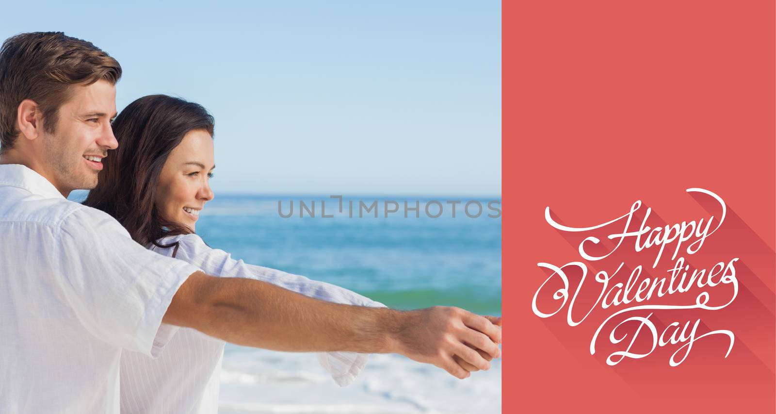 Composite image of romantic couple relaxing on the beach  by Wavebreakmedia