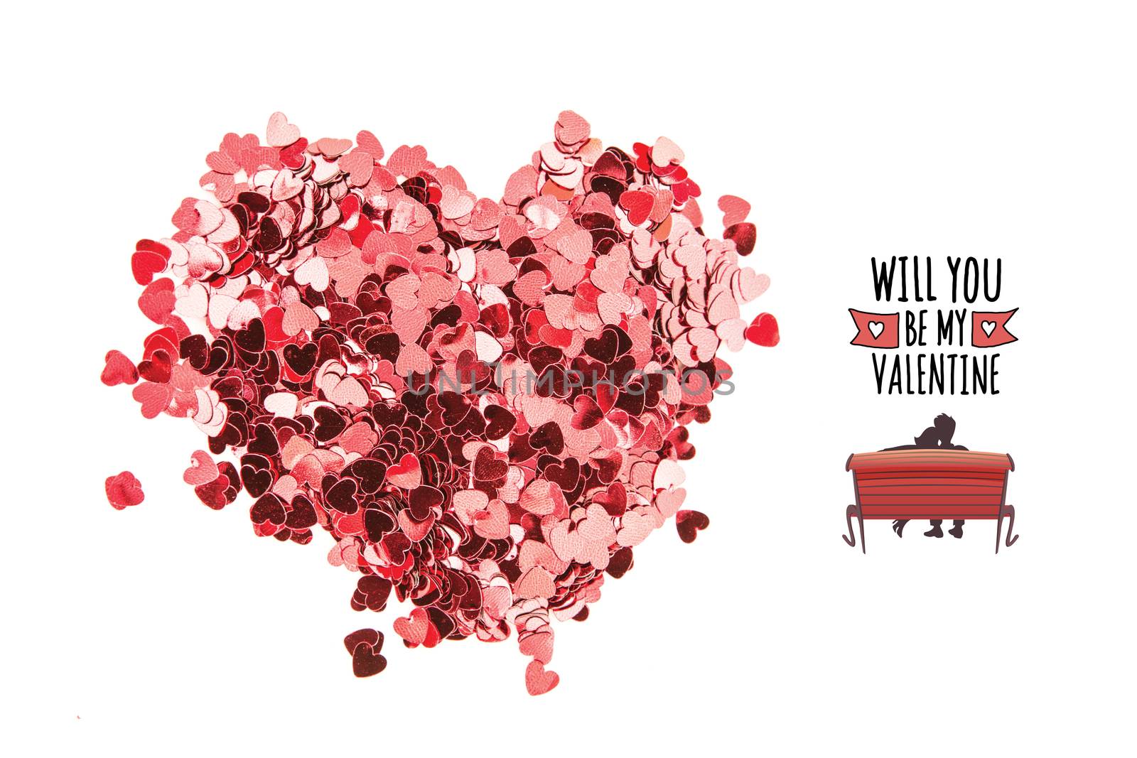 Valentines confetti against cute valentines message