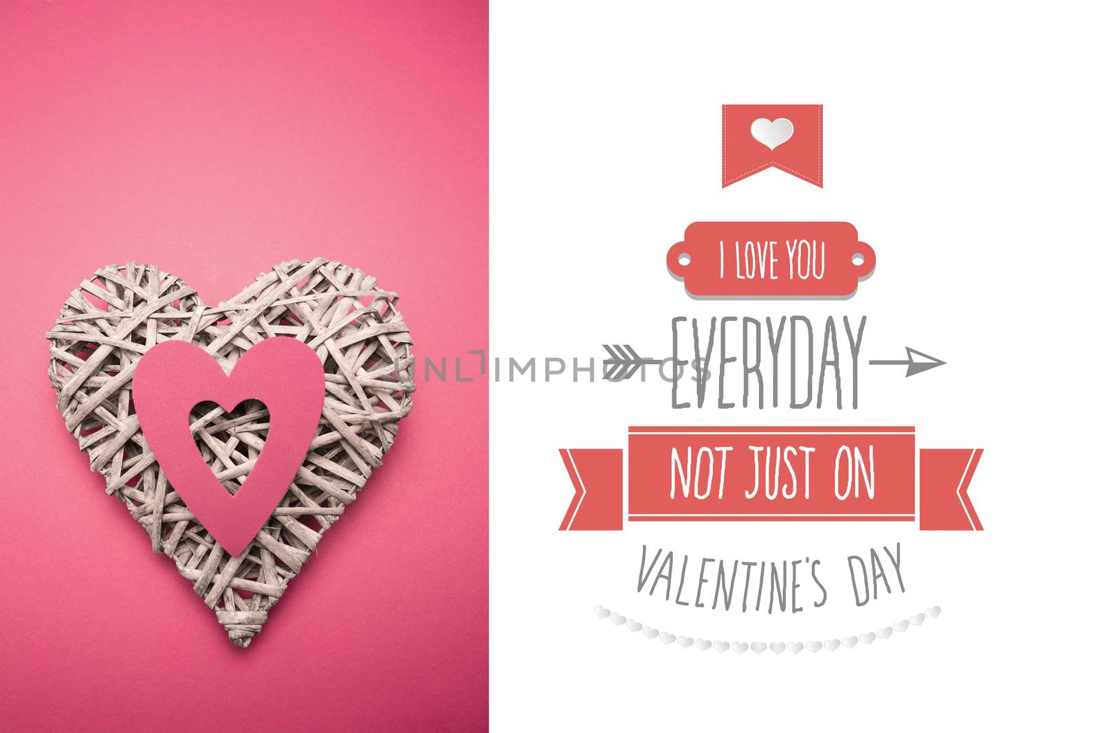 Wicker heart ornament with pink paper cut out against i love you everyday