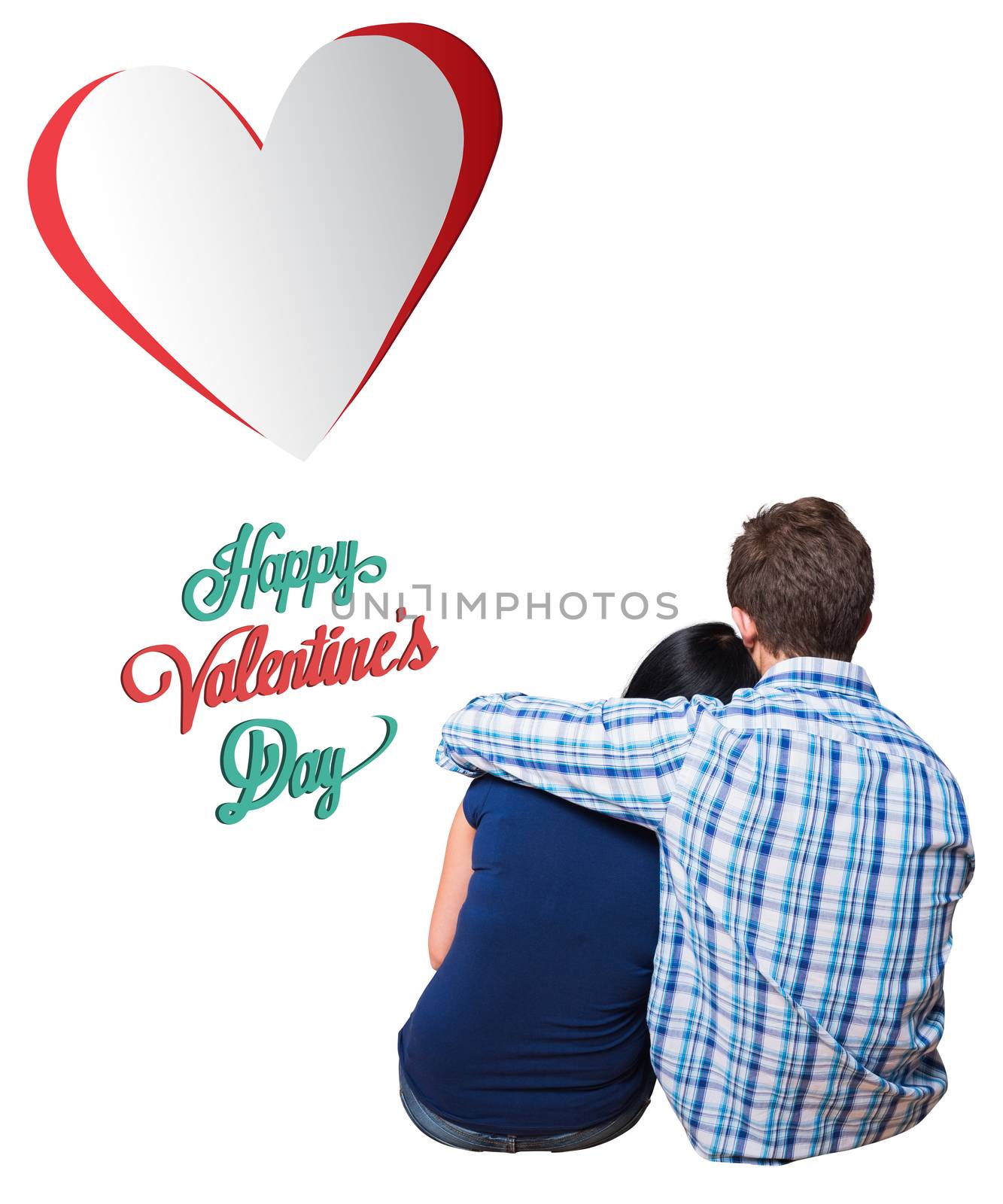 Young couple sitting on floor against happy valentines day