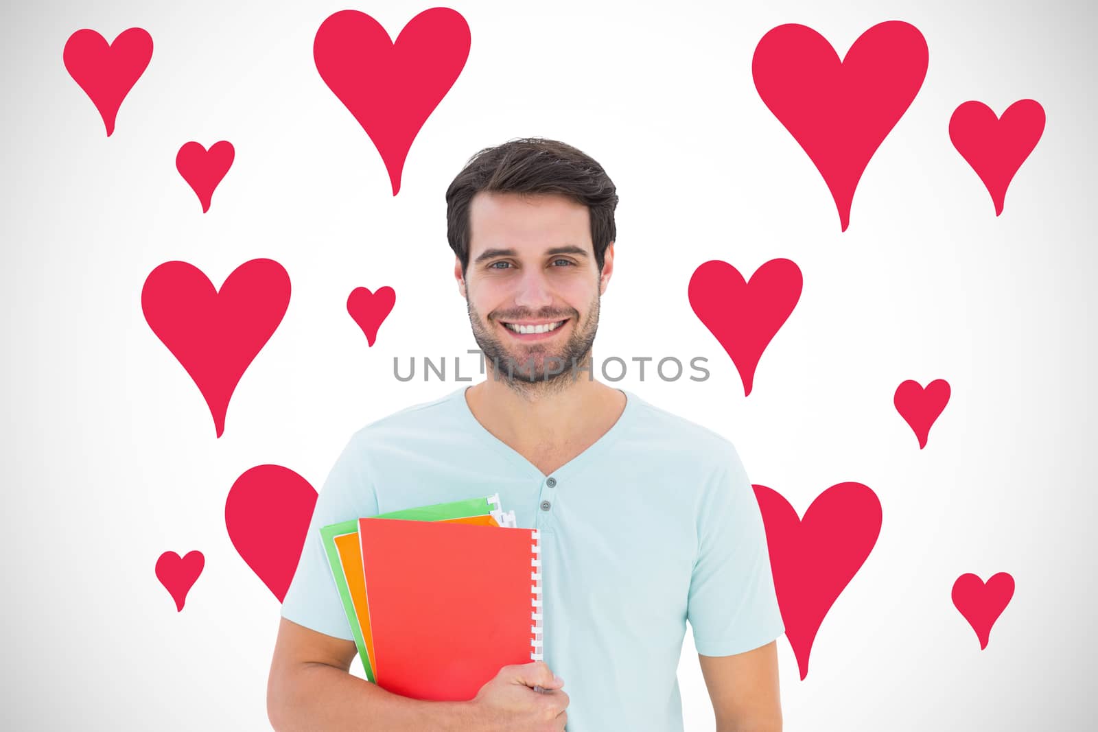 Student holding notepad against white background with vignette