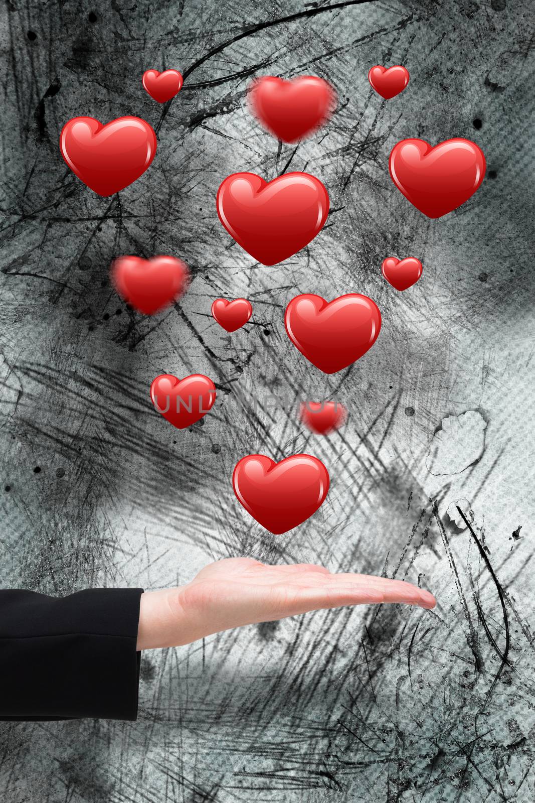 Businesswomans hand presenting against heart