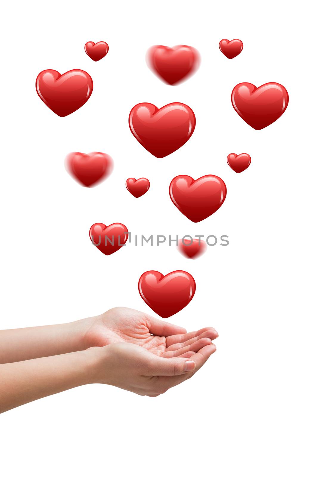 Hands presenting against heart