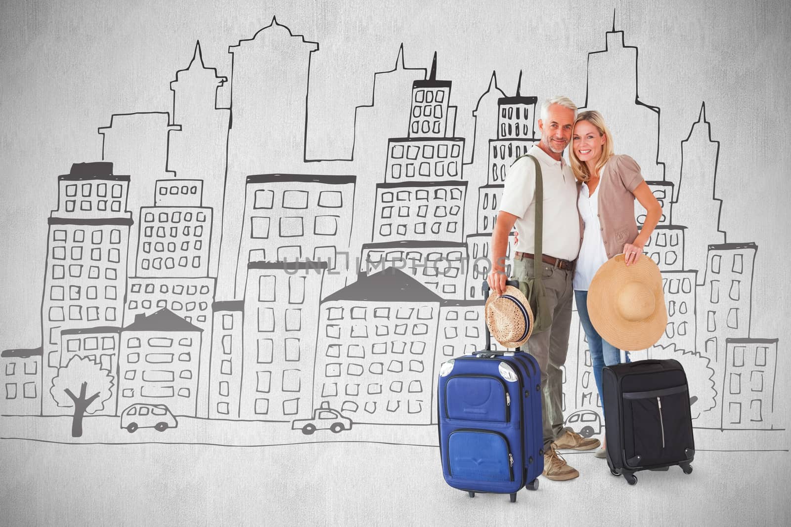 Composite image of happy couple ready to go on holiday by Wavebreakmedia