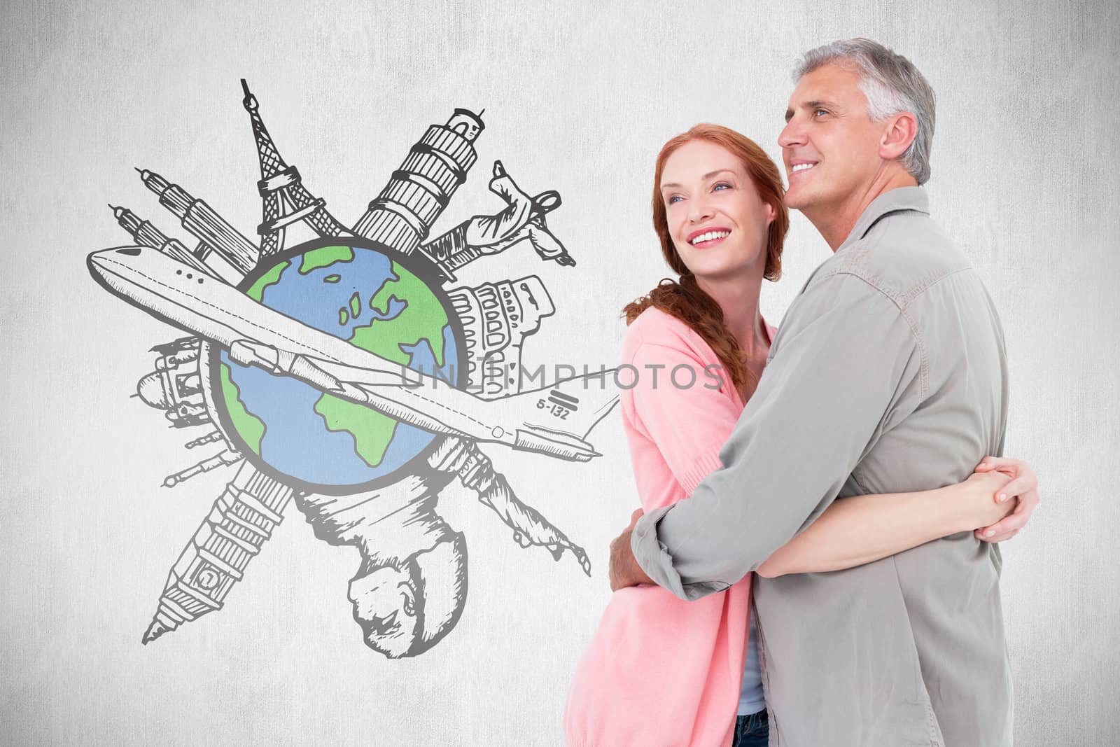 Composite image of casual couple hugging and smiling by Wavebreakmedia