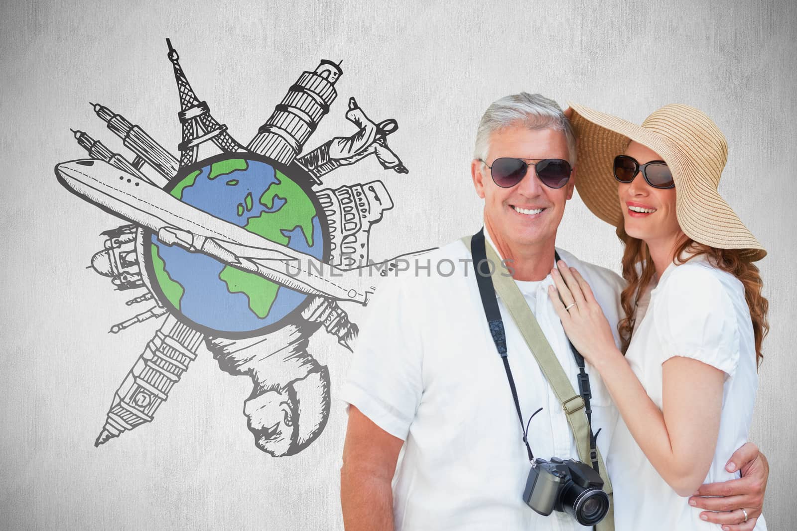 Vacationing couple against white background