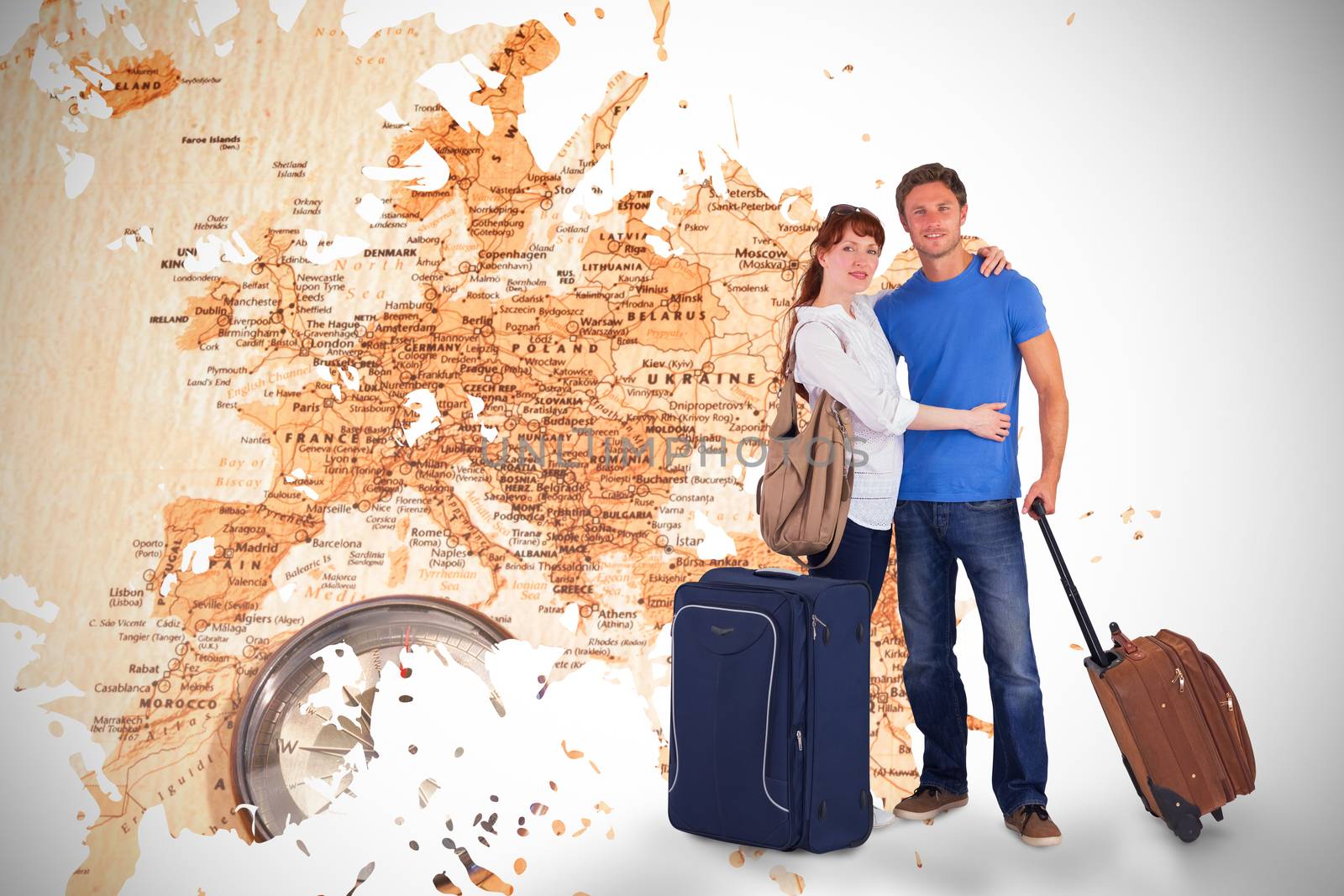Composite image of happy couple going on holiday by Wavebreakmedia