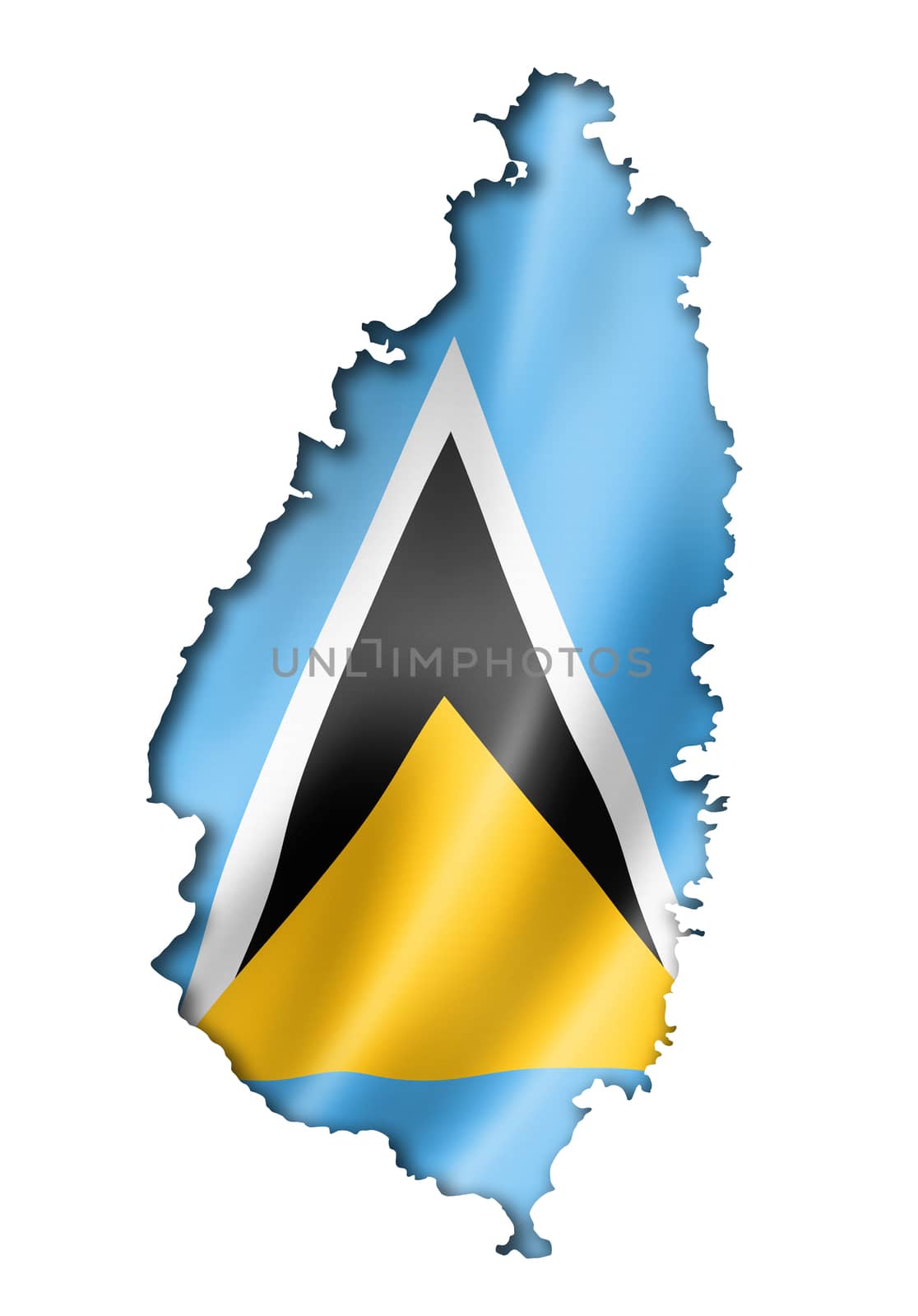 Saint Lucia flag map, three dimensional render, isolated on white