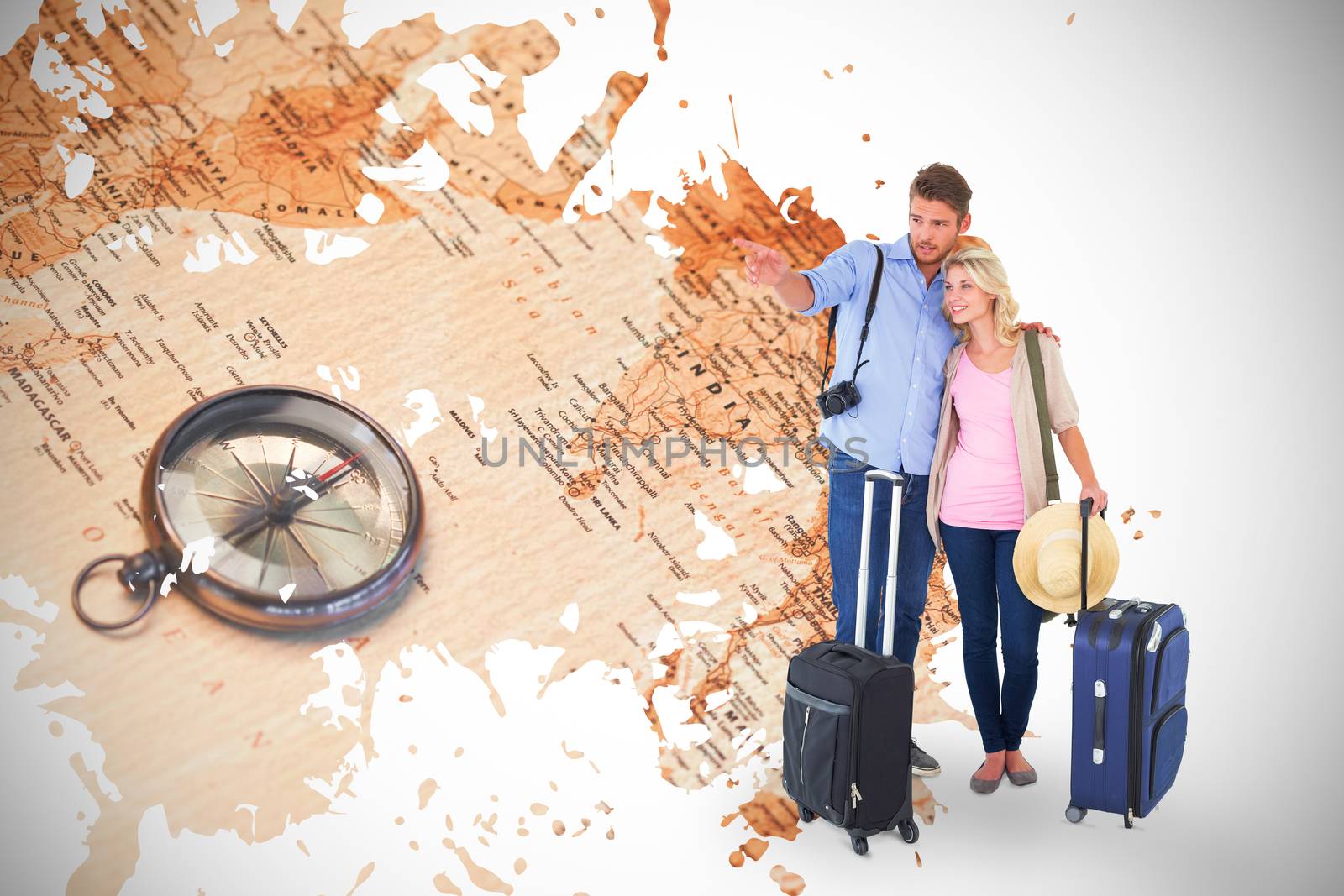 Composite image of attractive young couple ready to go on vacation by Wavebreakmedia