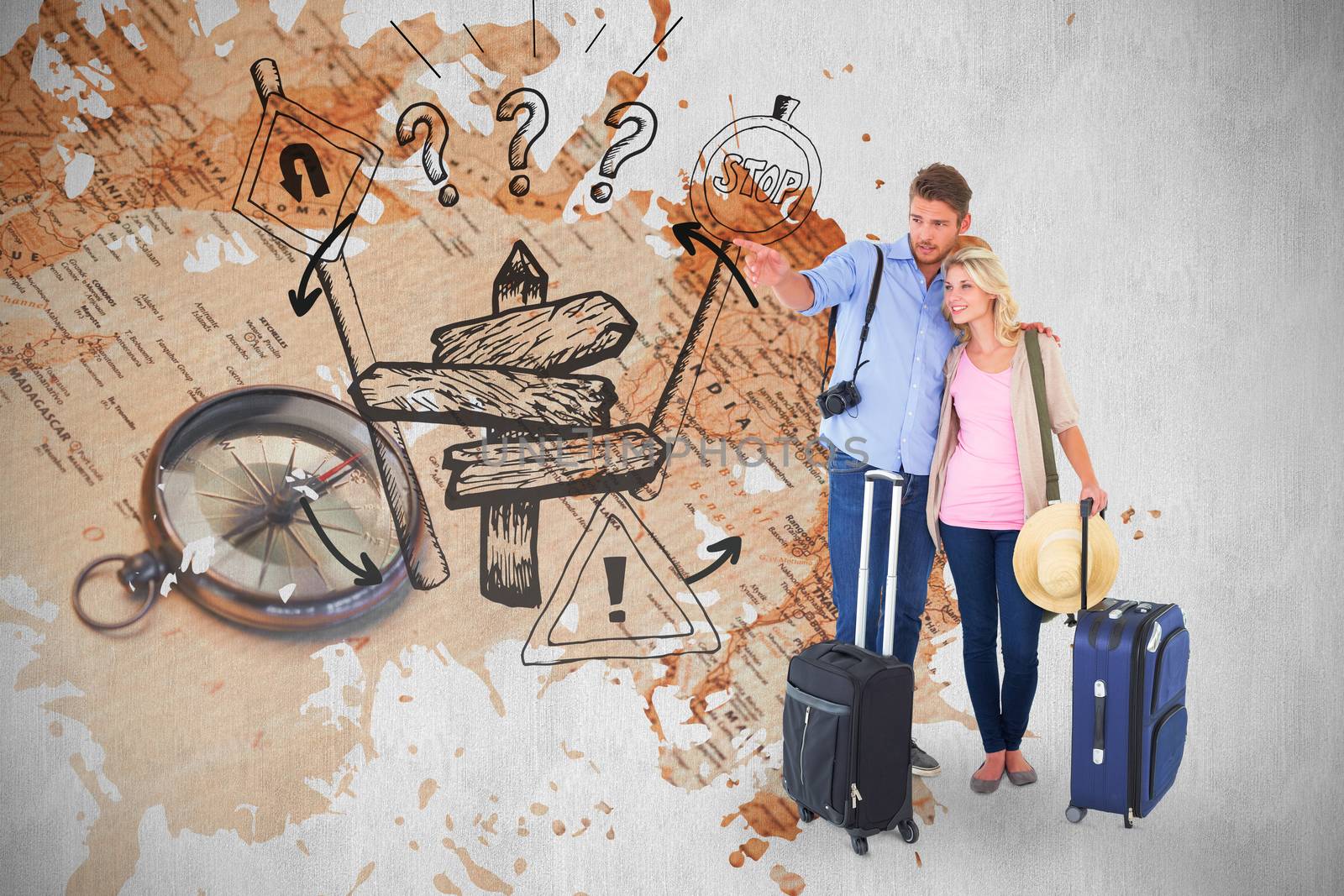 Composite image of attractive young couple ready to go on vacation by Wavebreakmedia