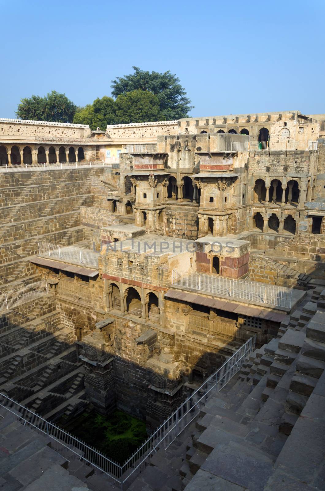 Chand Baori Stepwell in the village of Abhaneri by siraanamwong