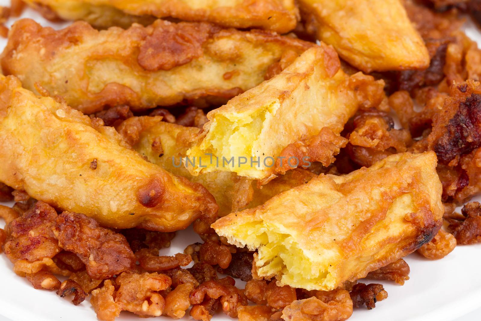 deep fired yam on white background - Thai snack