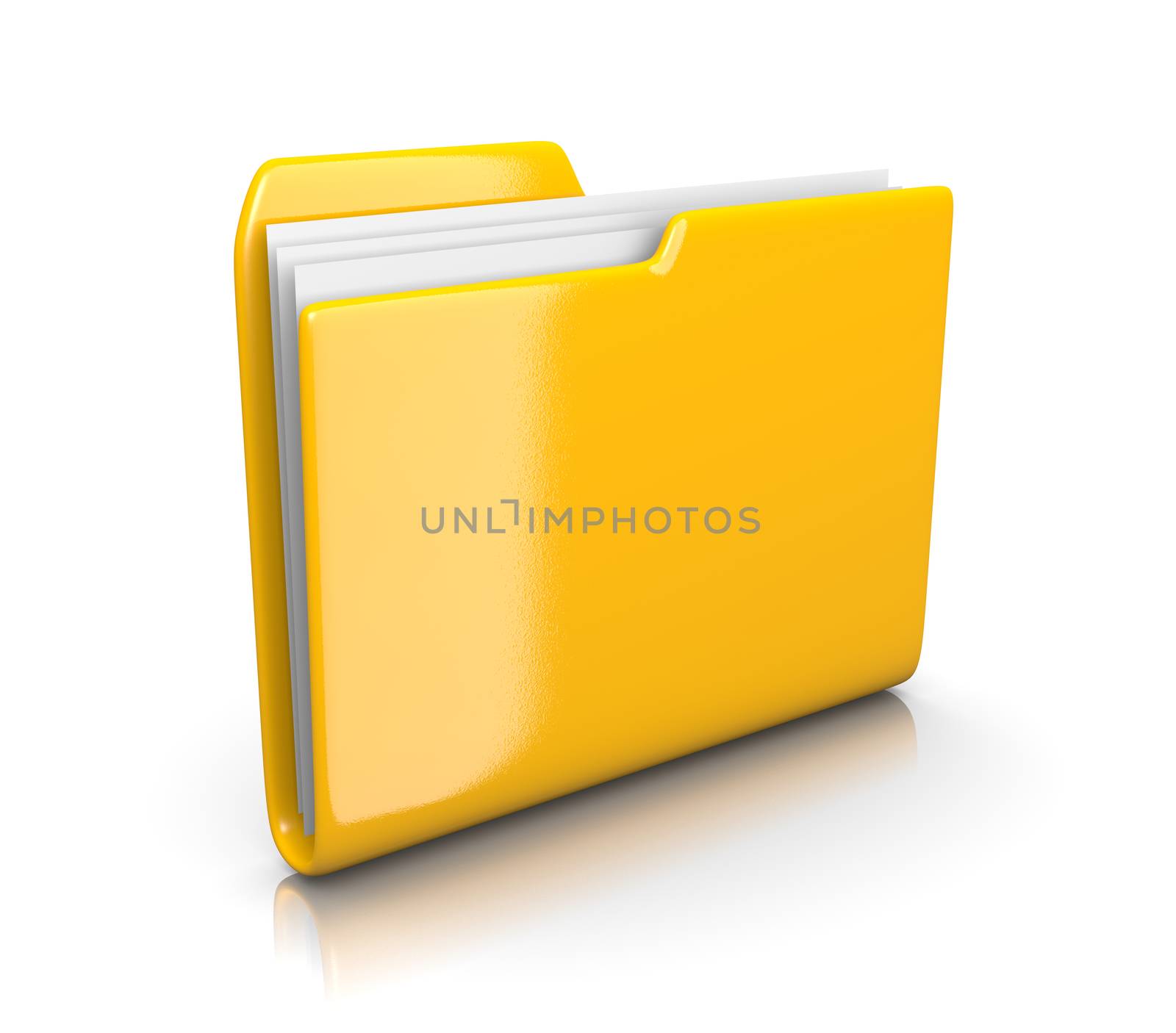 Single Yellow Document Folder on White Background 3D Illustration