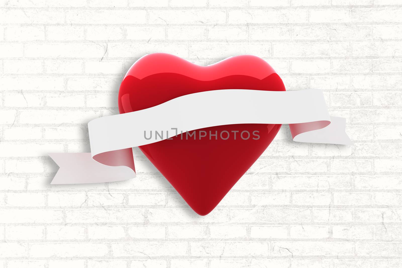 Heart with scroll against white wall