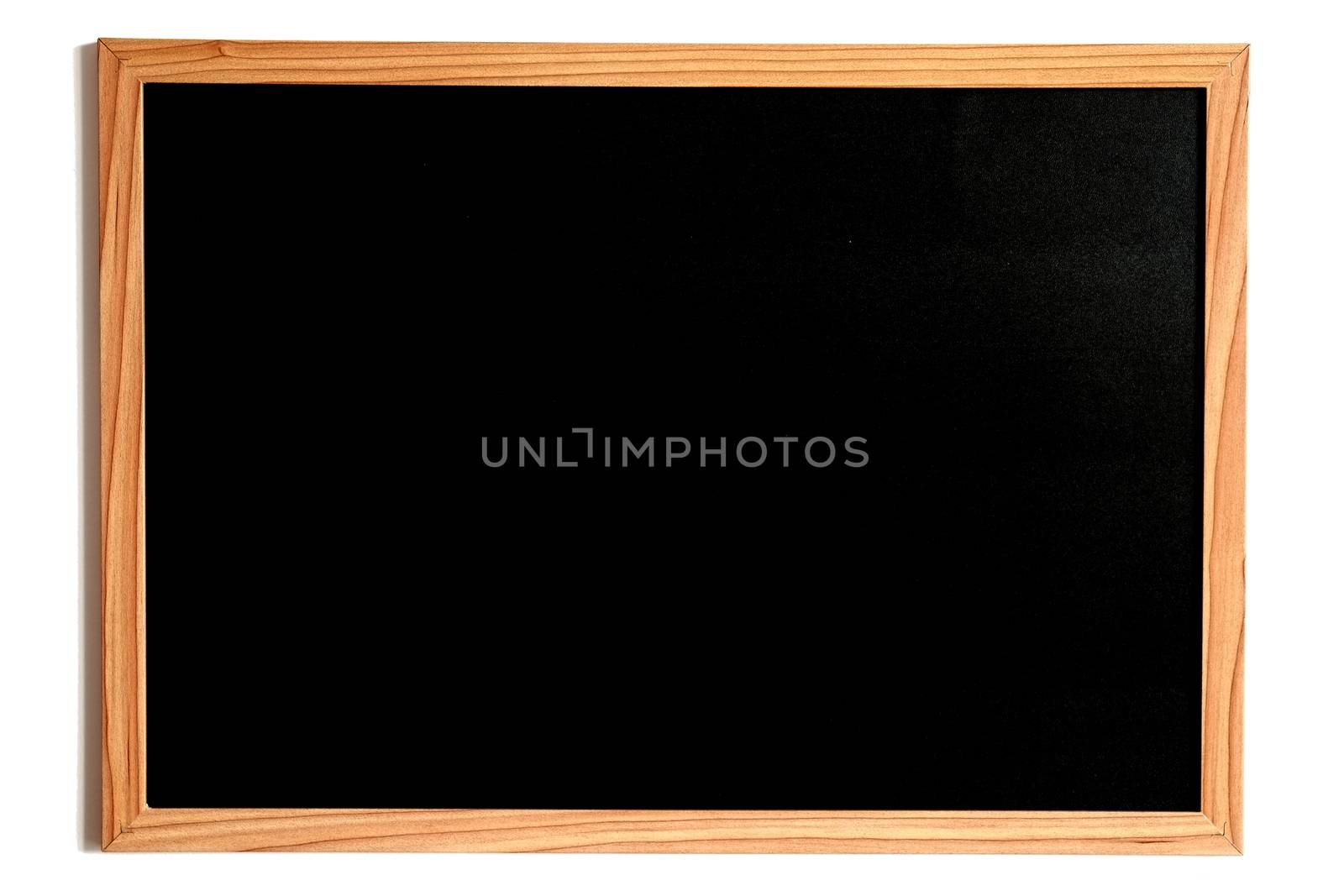 Blackboard or Chalkboard, Empty Slate Dark Coloured Board with Wooden Frame Isolated on White