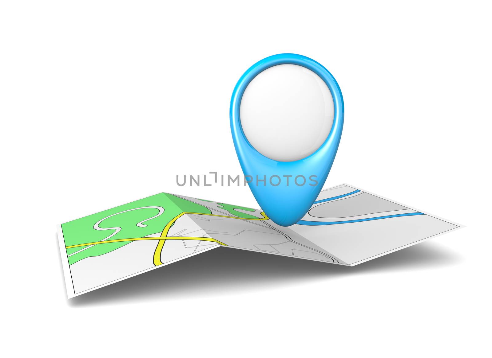 Road Map Sheet with Blue Empty Pointer 3D Illustration