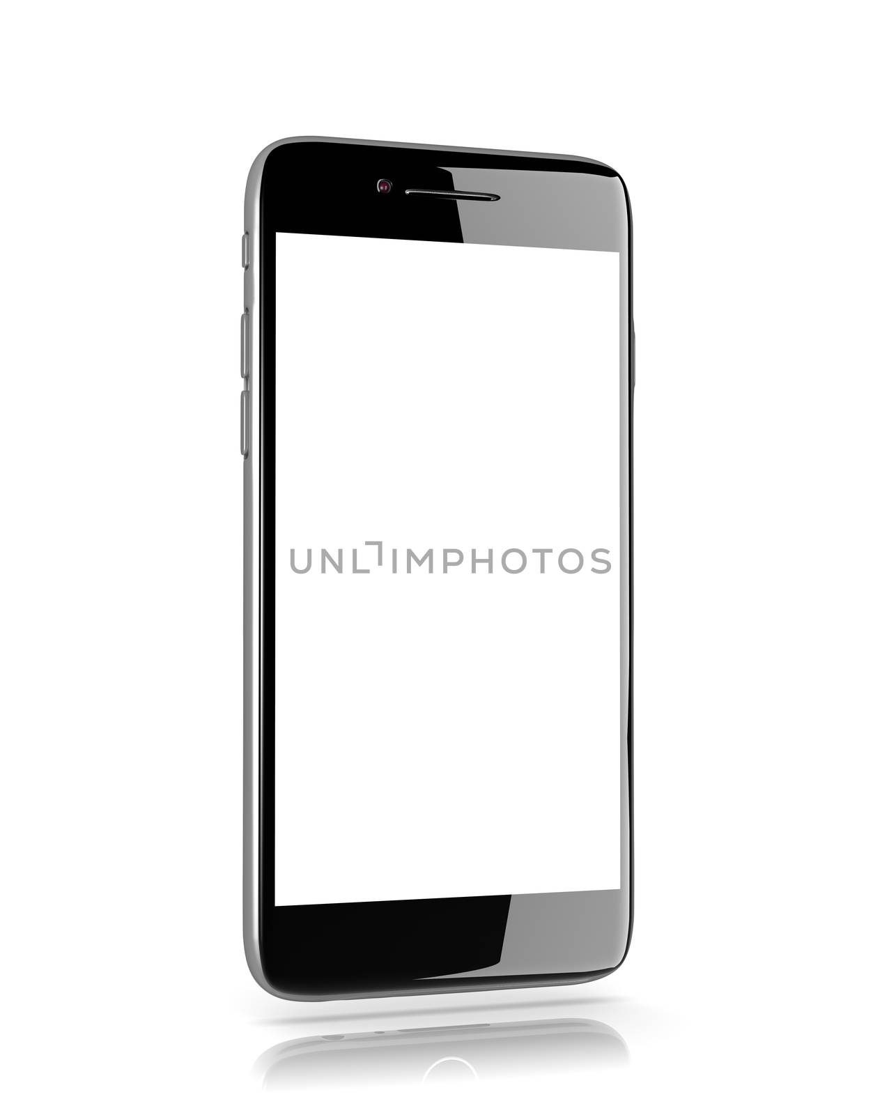 Standing Metallic Smartphone with White Blank Display on White Background 3D Illustration