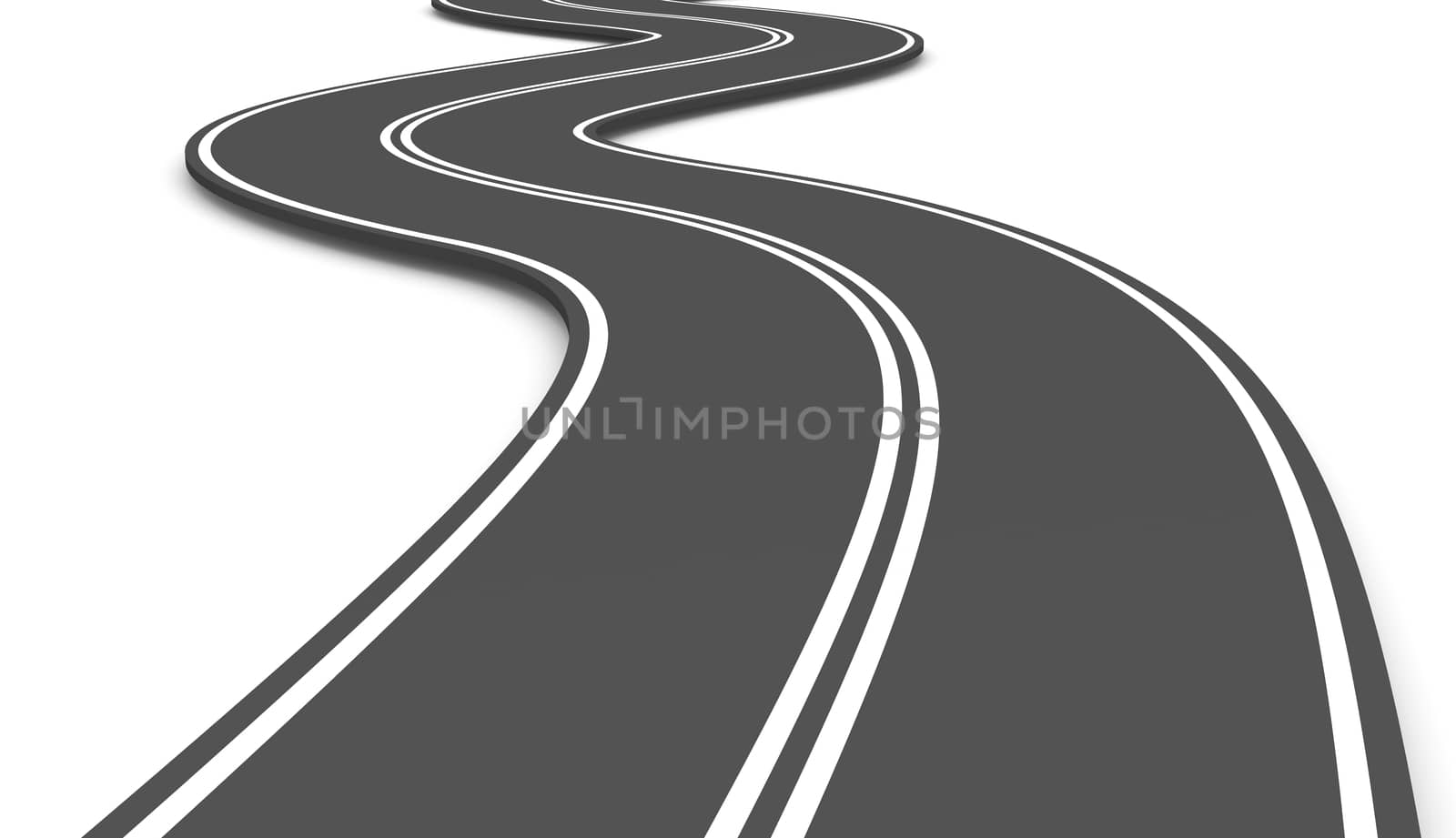 Asphalt Road on White Background 3D Illustration