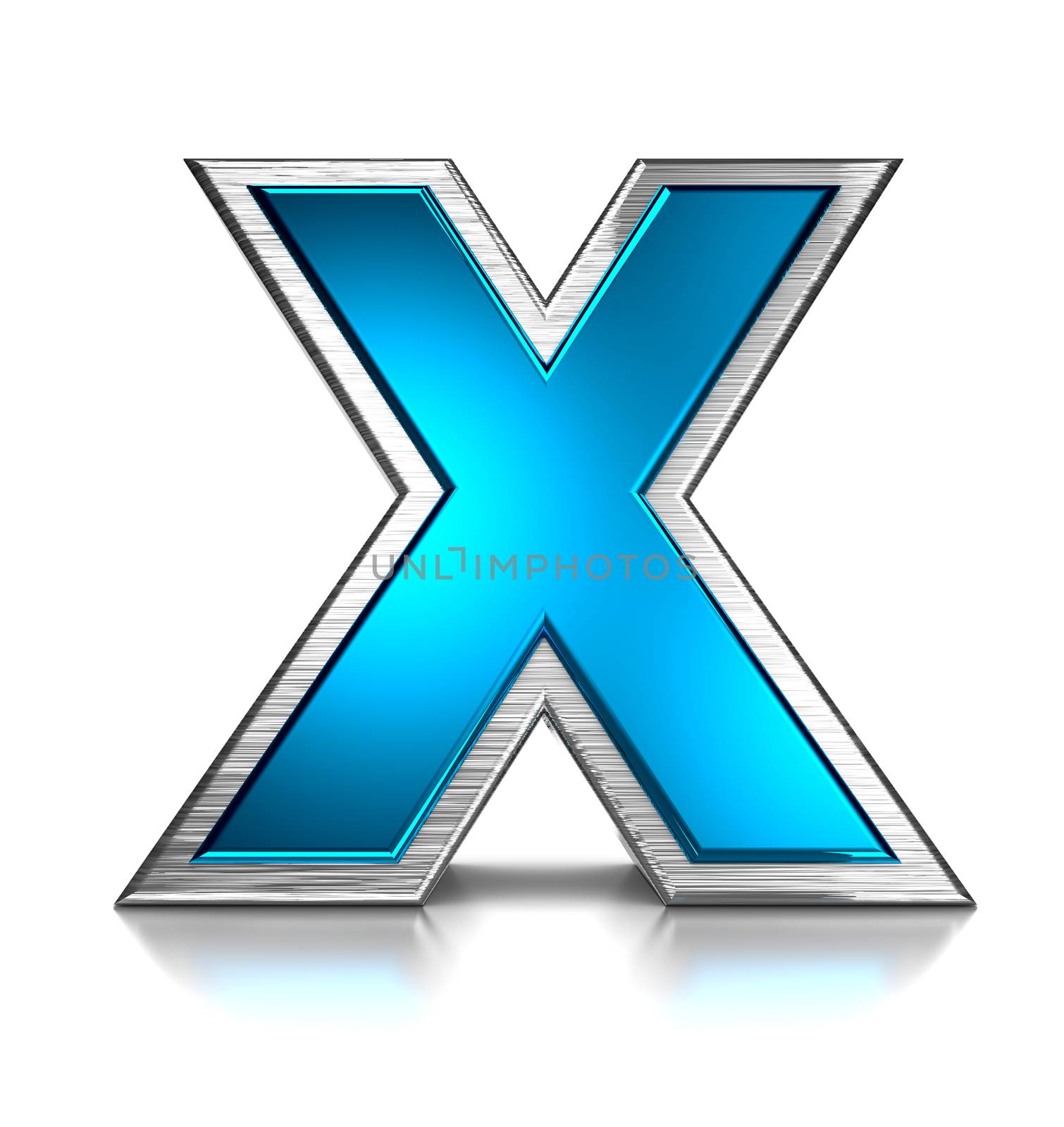 Blue Metallic �X� Text on White Background 3D Illustration