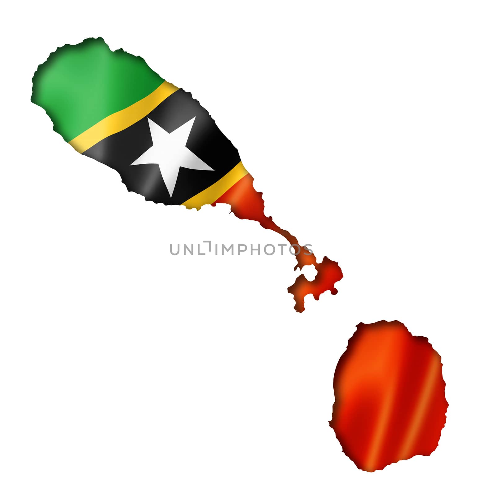 Saint Kitts And Nevis flag map, three dimensional render, isolated on white