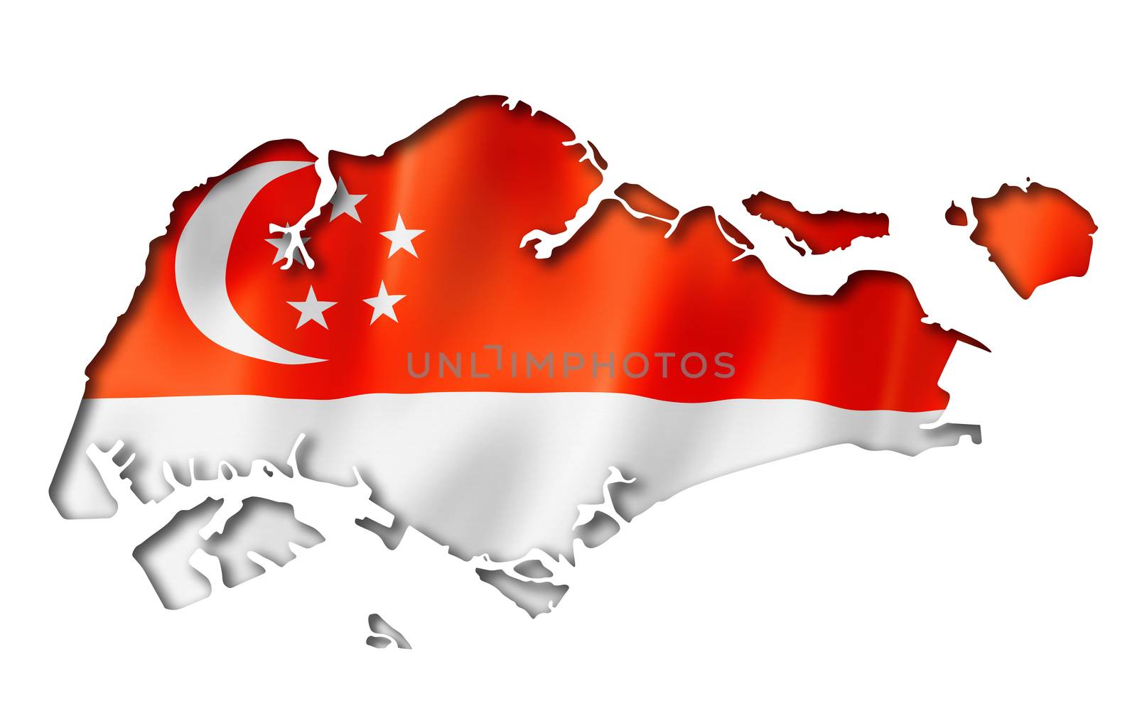 Singapore flag map, three dimensional render, isolated on white