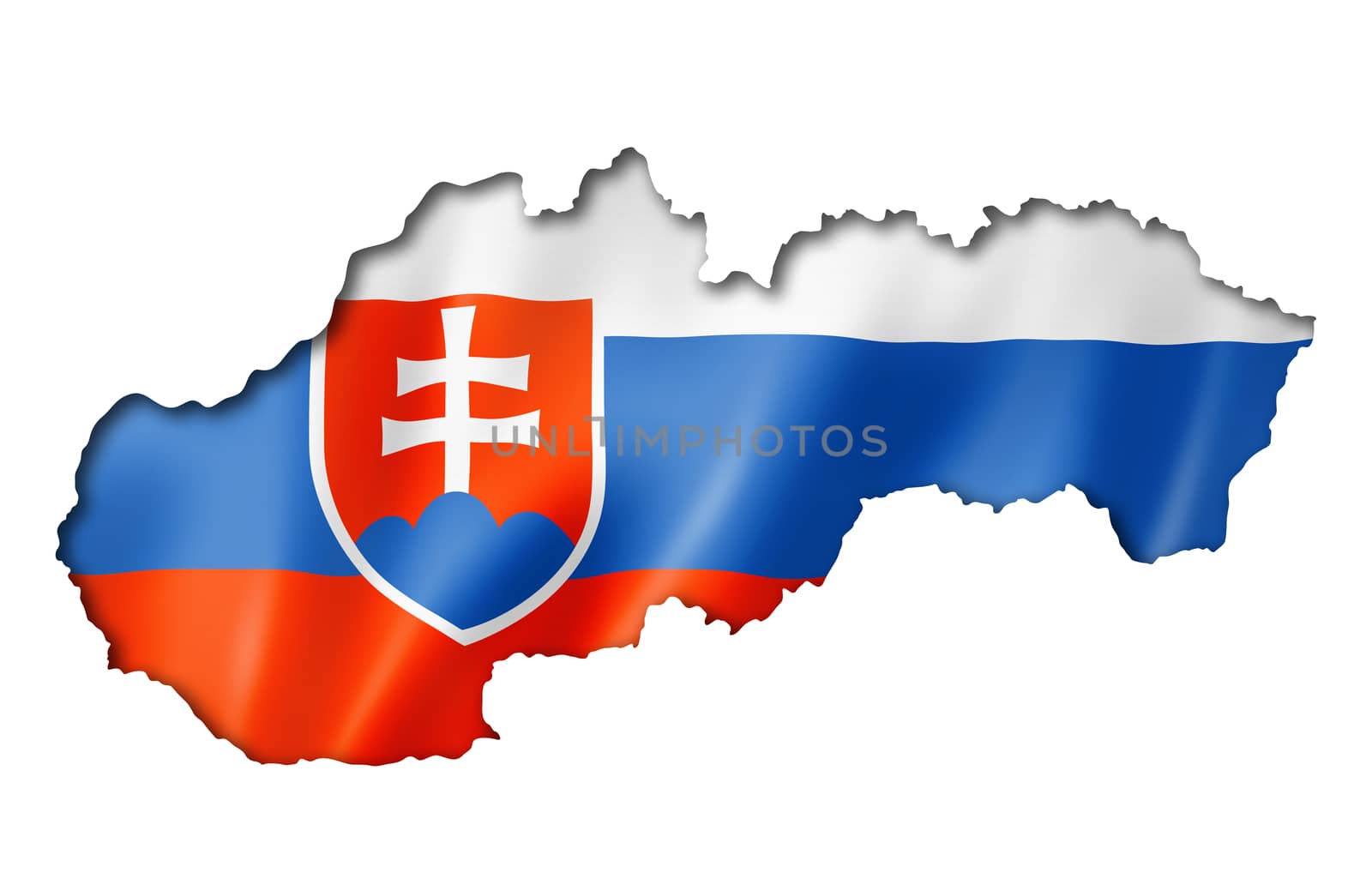 Slovakia flag map, three dimensional render, isolated on white