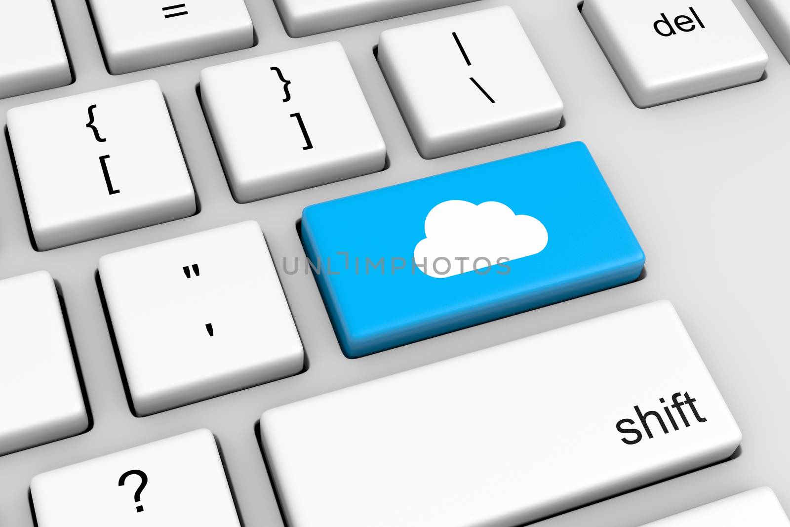 Computer Keyboard with Blue Cloud Computing Service Button Illustration