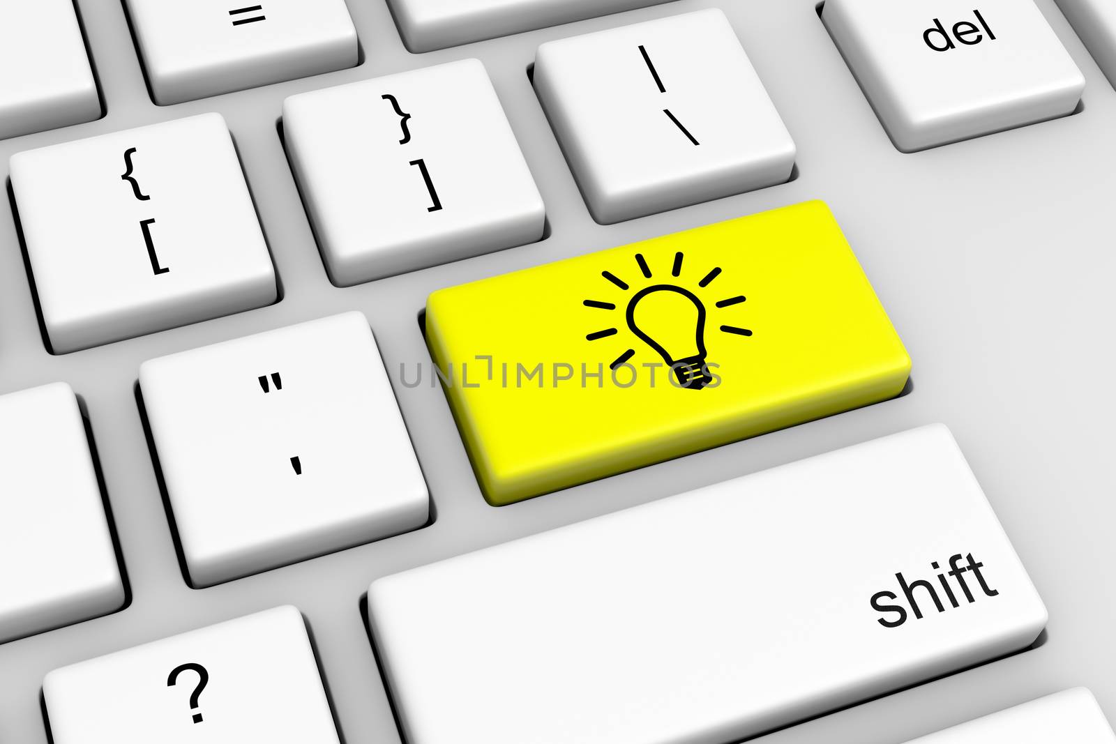 Computer Keyboard with Yellow Light Bulb Button Illustration