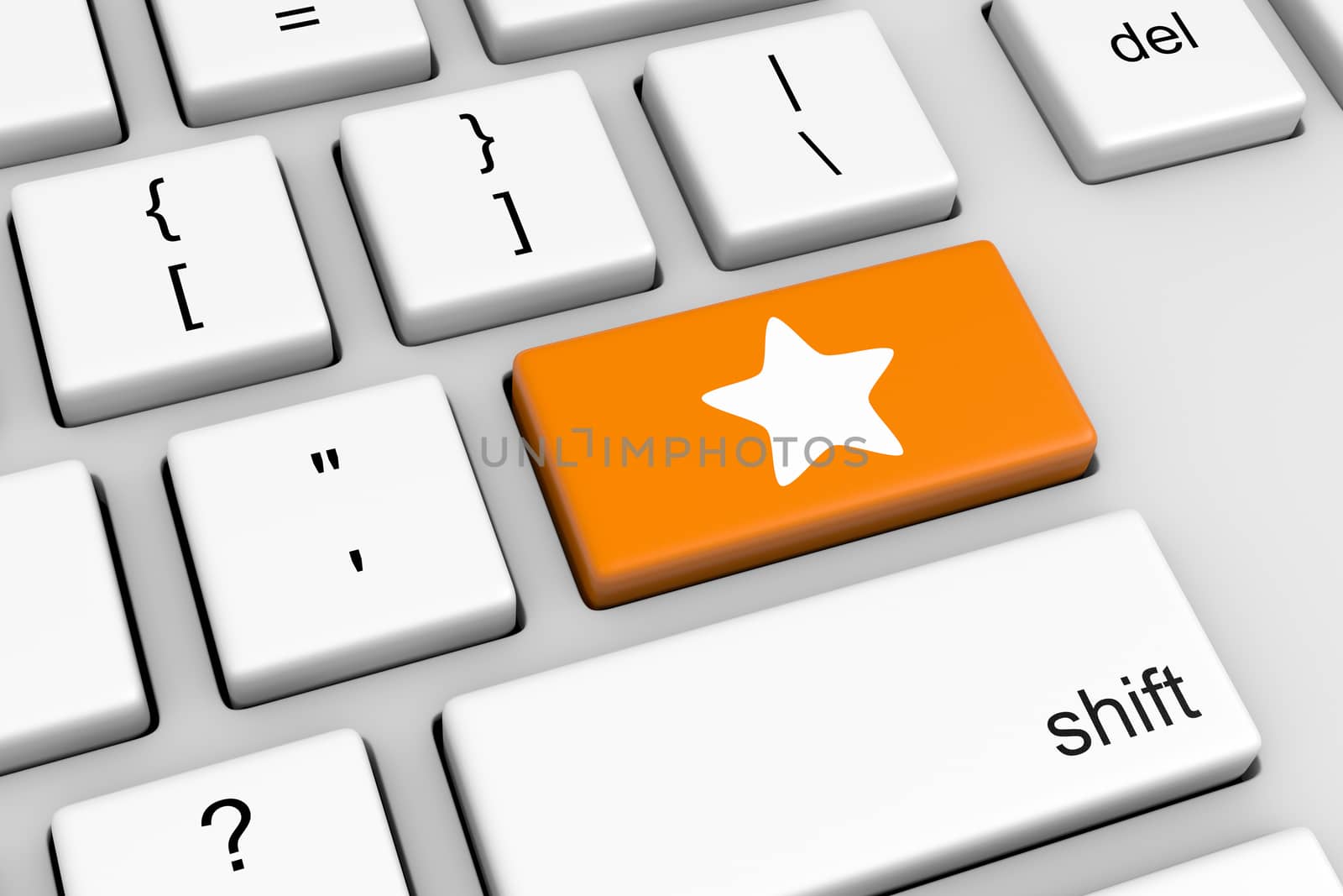 Computer Keyboard with Orange Star Rating Button Illustration
