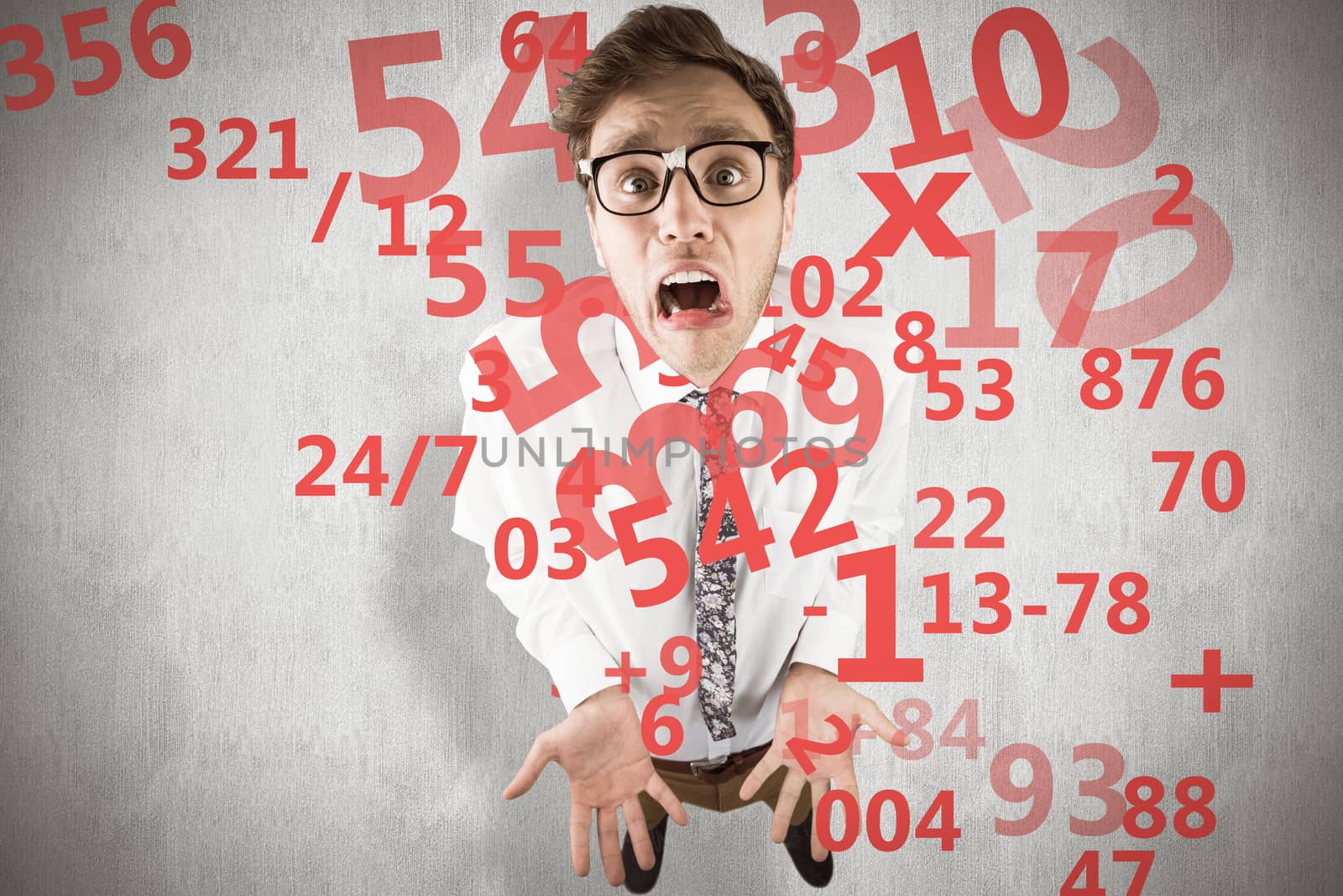 Composite image of geeky businessman gesturing to camera by Wavebreakmedia