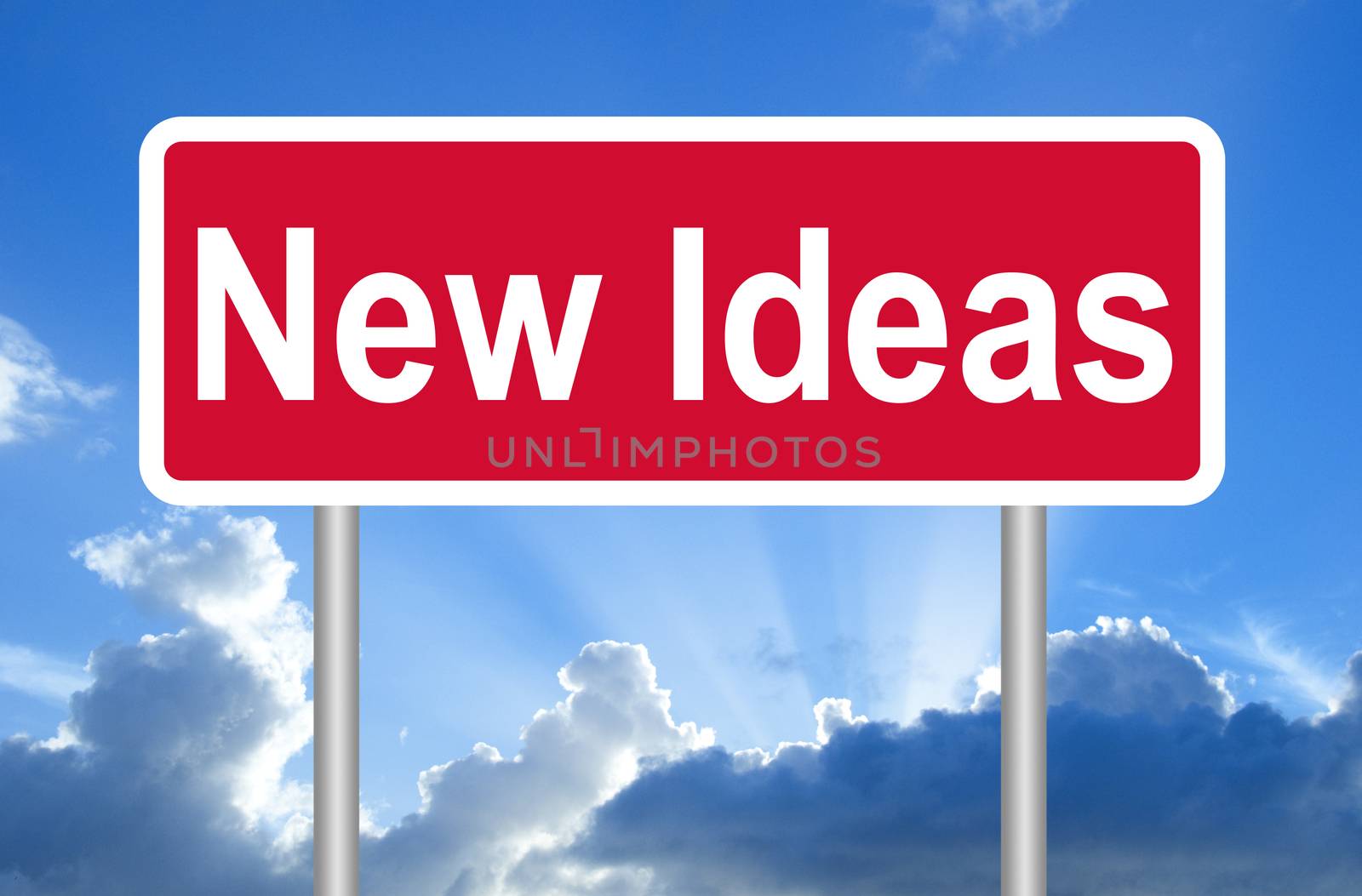 New Ideas road sign on blue sky with clouds and clipping path