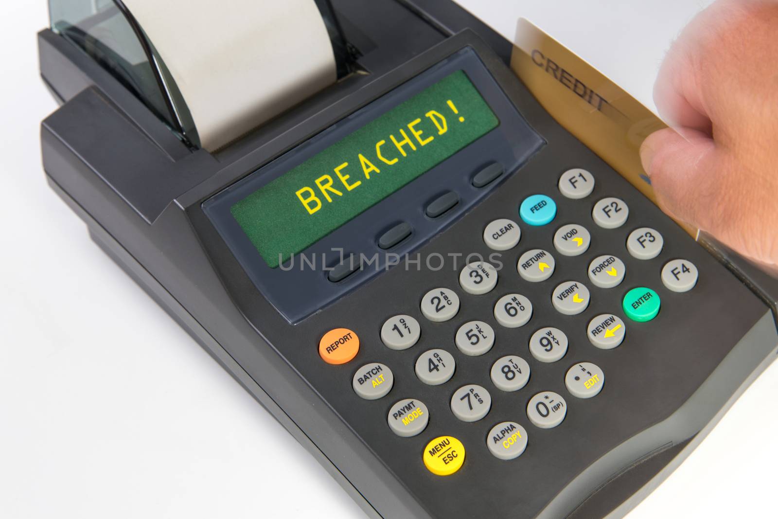 Debit/Credit payment terminal being used to processing a payment but displaying "breached" instead. by blegate