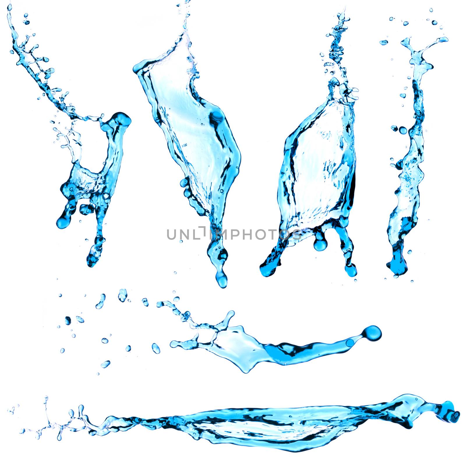 Blue water splash set isolated on white background