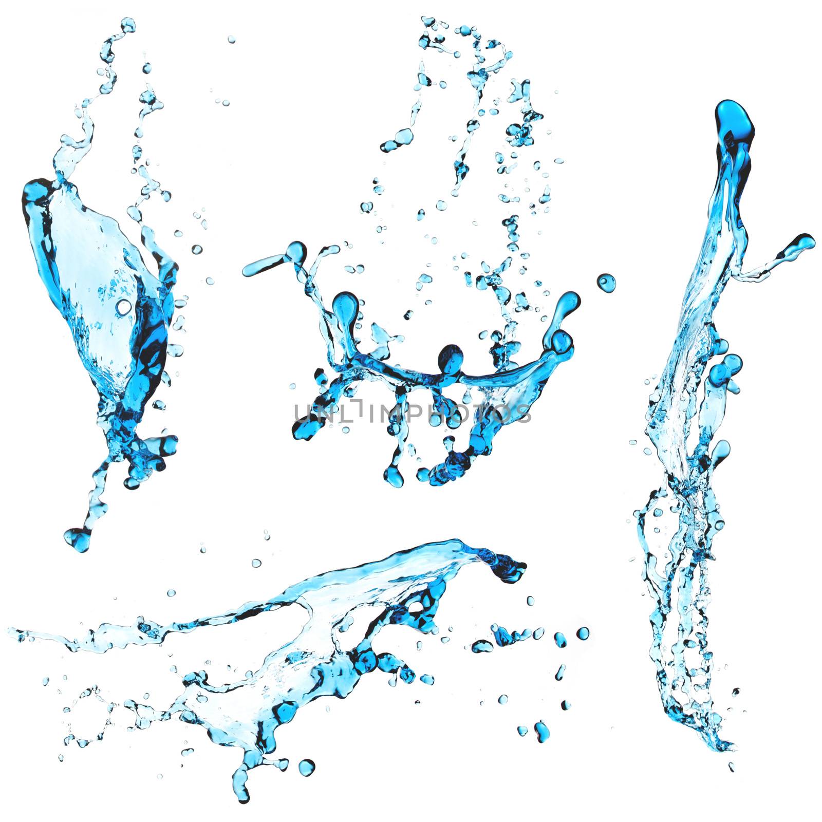 Blue water splash set isolated on white background