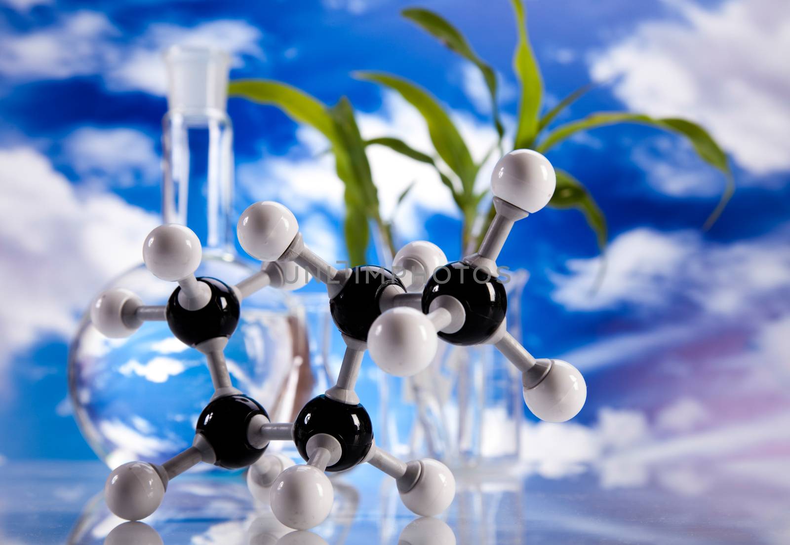 Laboratory glassware, bio organic modern concept