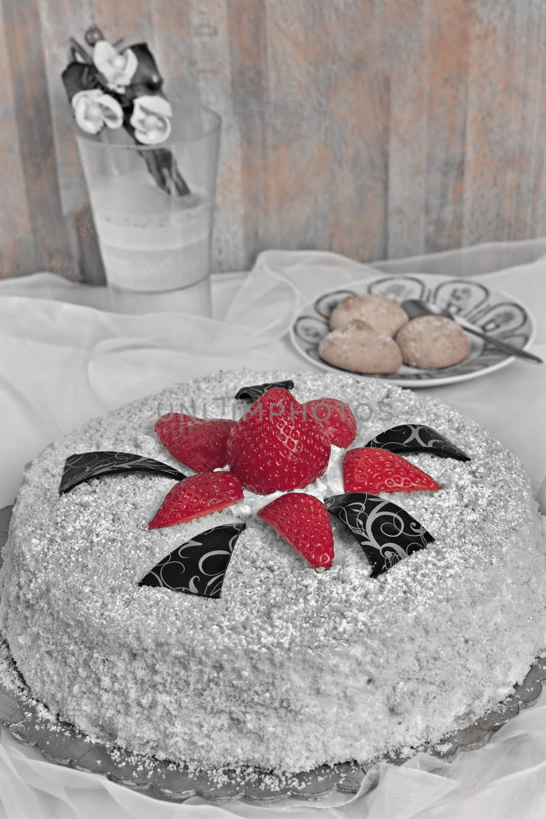 inviting cake with sponge cake and red strawberries