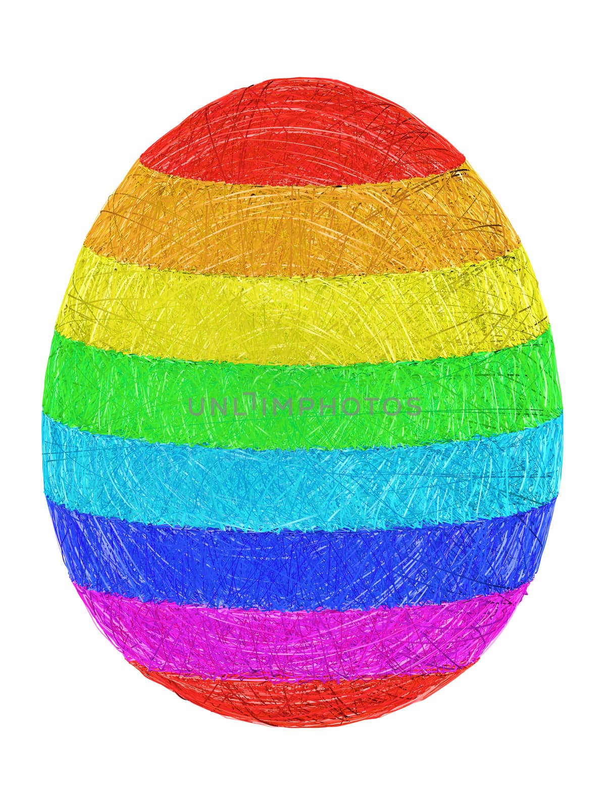 Easter egg composed of layers of colorful lines on white background. High resolution 3D image