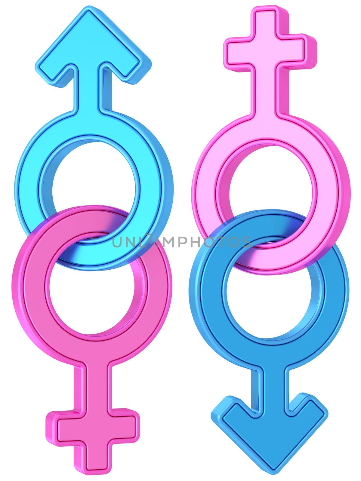 Set of male and female gender symbols chained together on white by oneo