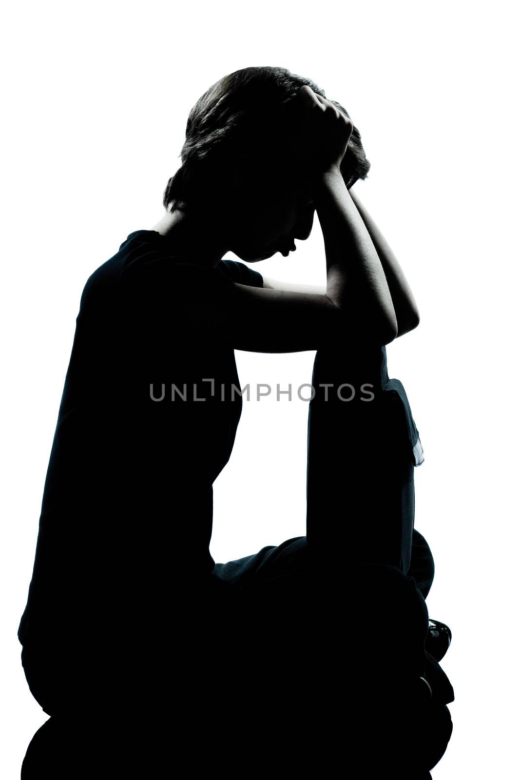 one young teenager boy girl sadness silhouette by PIXSTILL