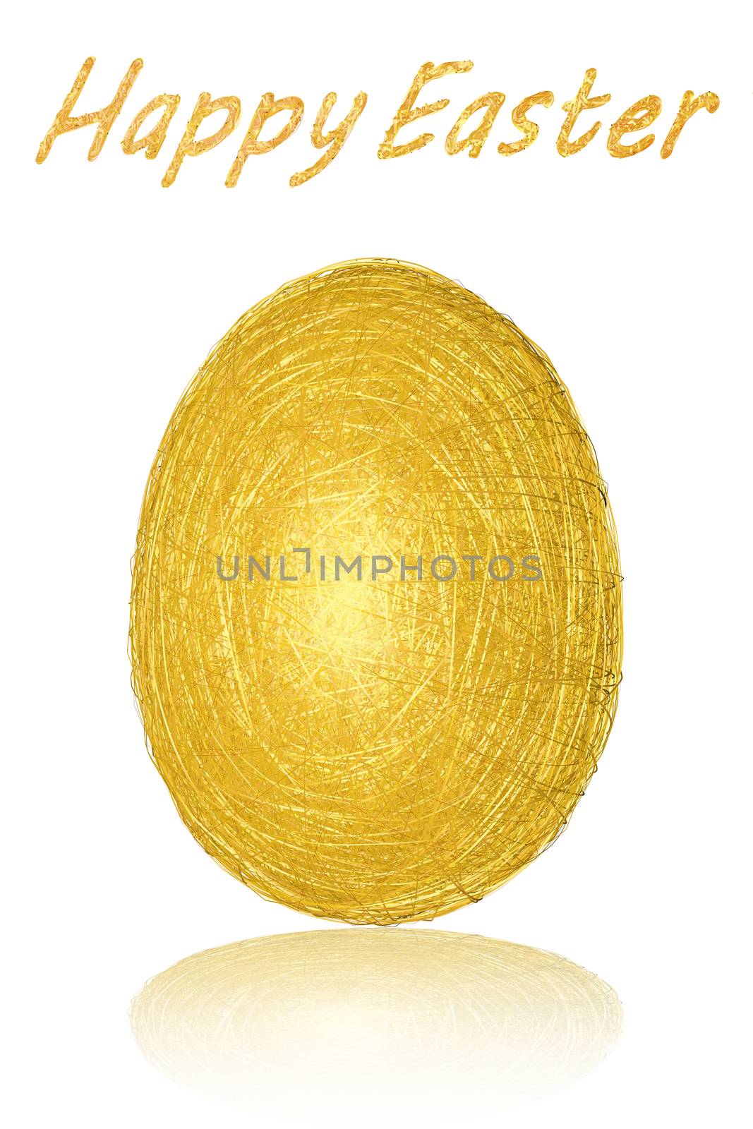 Easter egg of gold stripes on white background. High resolution 3D image