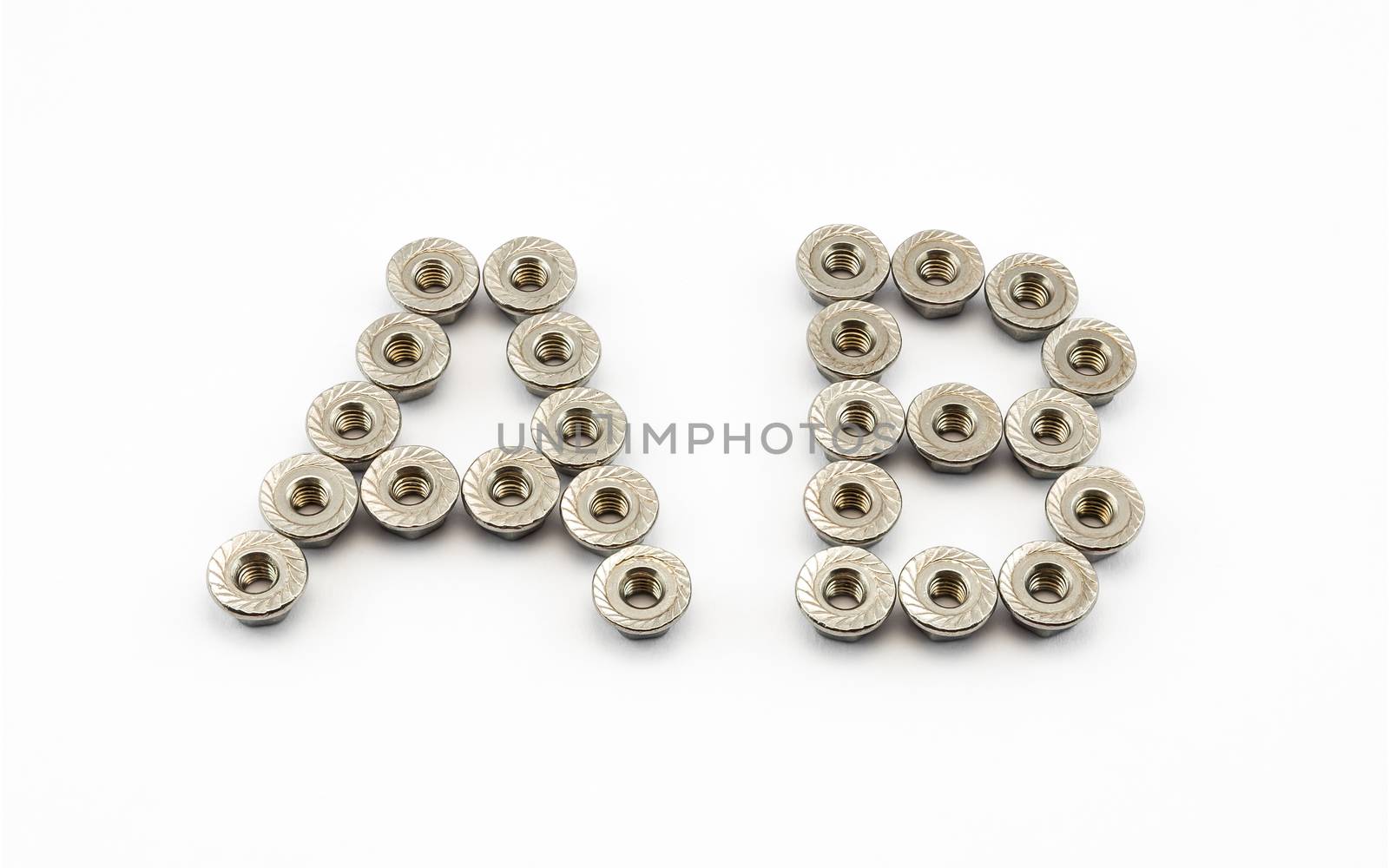 A and B Alphabet, Created by Stainless Steel Hex Flange Nuts.