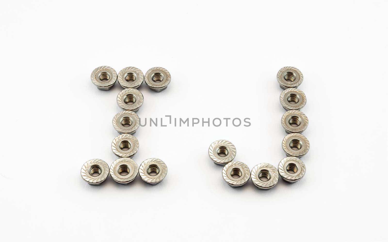 I and J Alphabet, Created by Stainless Steel Hex Flange Nuts.