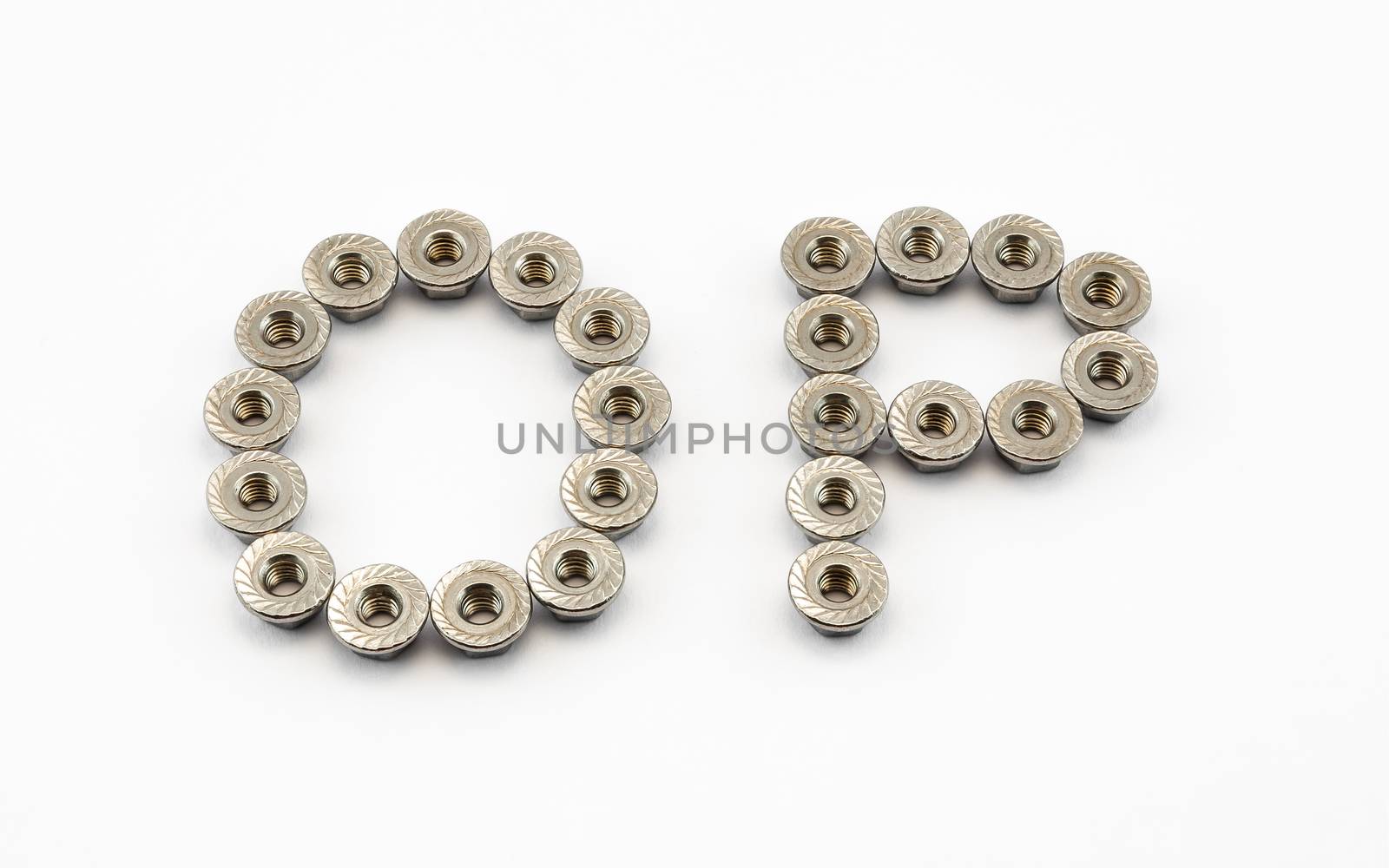 O and P Alphabet, Created by Stainless Steel Hex Flange Nuts.