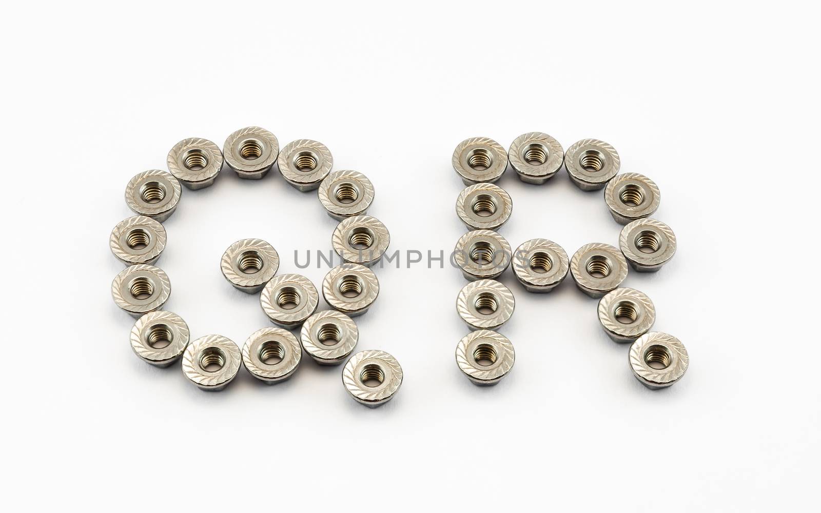 Q and R Alphabet, Created by Stainless Steel Hex Flange Nuts.